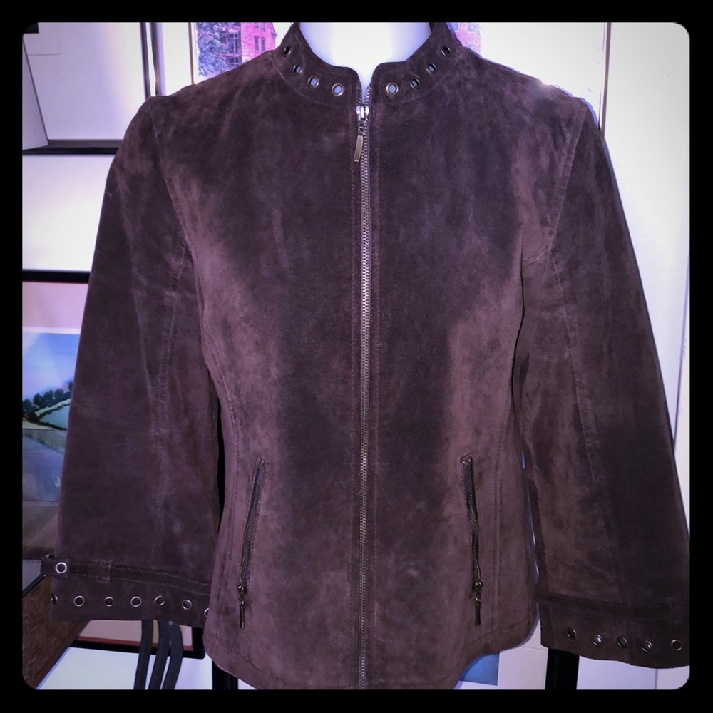 Sophisticated Suede Jacket with Grommet Detail